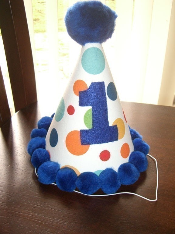 Infant/ Toddler Boys First 1st Birthday Lolli Dot Blue Birthday Party Hat