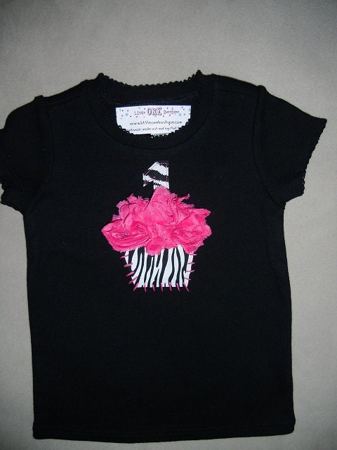 Infant/Toddler Girls First 1st Birthday Black Bright Pink Zebra Cupcake 1 Shirt 12m 18m 24m 2T
