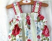 Red Rose Floral Girls Summer Tank Top Polka Dot Ruffle Handmade Children Clothing Baby Toddler size 12m 18m 2 3 4 5 Shabby Chic Kids Clothes