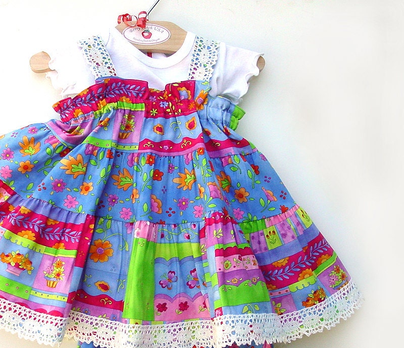 Colorful Girls Dress Handmade Children Clothes Hot Pink Blue Twirl Dress Toddler 2T 3T 4T 5 6 7 8 Girls Summer Party Dress Girl Clothes