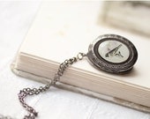 Bird silver locket necklace - Shabby Chic (L004)