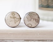 World map cufflinks - Wedding cuff links for groom, groomsmen (C022)