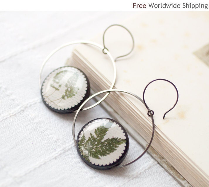 Botanical Chart earrings - Large hoop earrings - Botanical jewelry (E090)