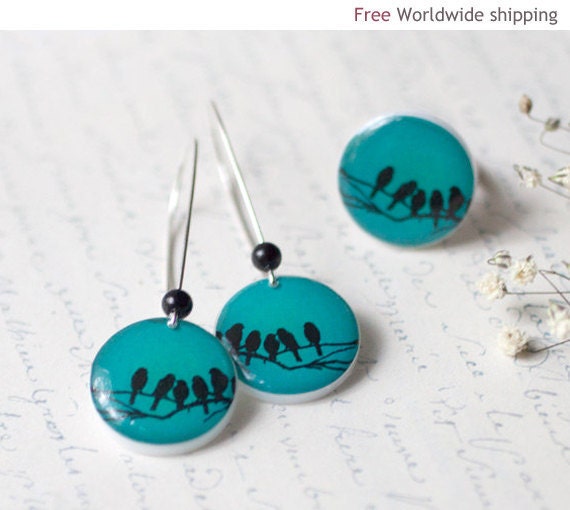 Birds on Branch jewelry set - Ring and Earrings (S020)
