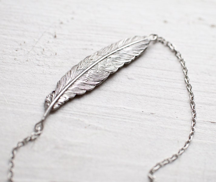 Silver Feather necklace - Feather jewelry - Winter jewelry (N047)