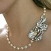 Colette. Vintage style rhinestones and Swarovski Pearls bridal necklace (Silver)