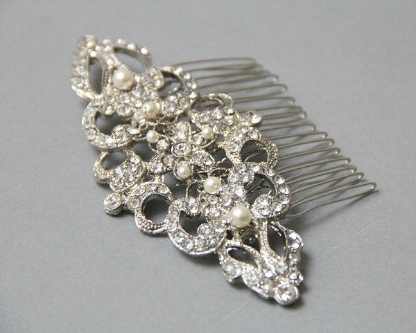Pearl Rhinestone Bridal Hair Comb, Wedding Bridal Comb, Vintage Wedding Hair , Crystal Hair Comb , vintage wedding hair - Style 255
