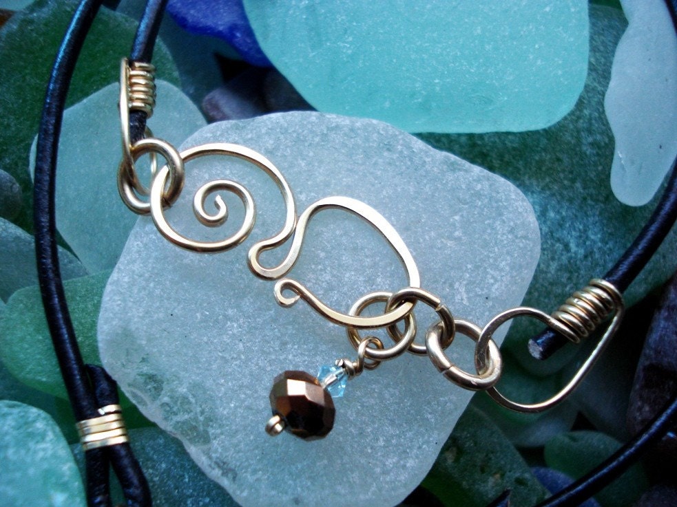 Infinity to Eternity Black Leather Unisex GOLD FILLED Necklace Artisan Clasp