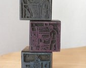 3 letter press blocks, featuring tractors, agricultural, farm theme, plus one no charge