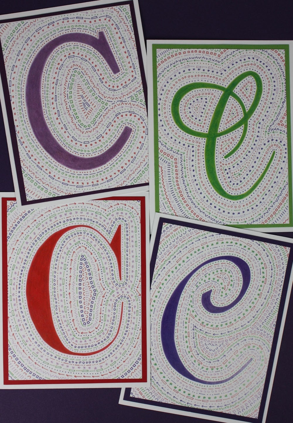 MONOGRAM Note Cards - Tropical Breeze color scheme - Package of 4 Cards (all 26 letters available)