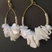 QUEEN LILIUOKALANI-Pearly Irridescent Ivory Shell and Gold Seed Bead Beach Gypsy Dangling Island Beauty Hoop Earrings