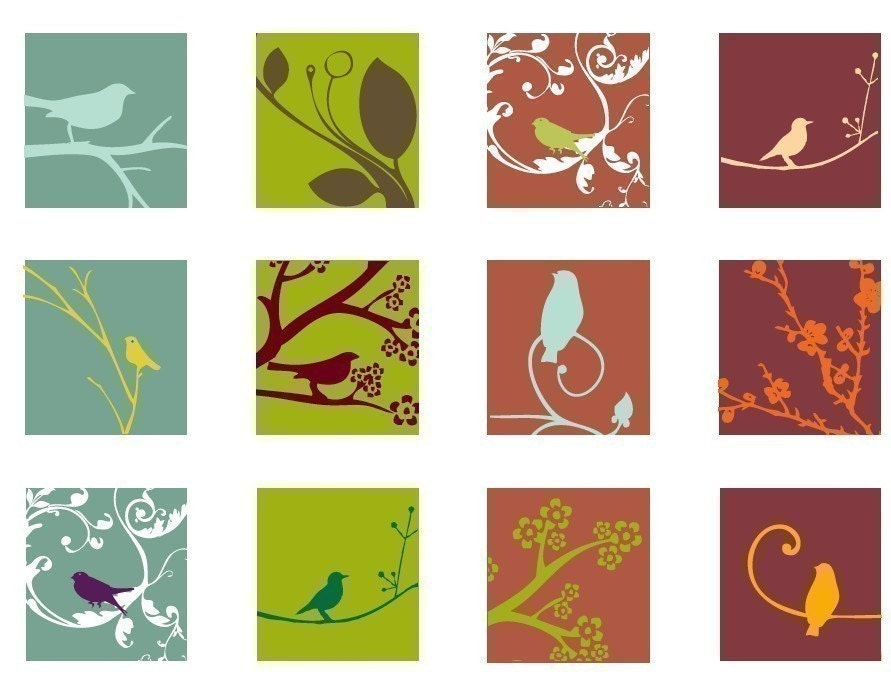 Retro Springtime - Pendant Squares - SCRABBLE SIZE-digital sheet-BuY 2 get 1 FREE