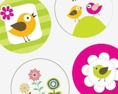 Trendy Flowers and Birds  - (1x1) One Inch Round Pendant Images - BUY 2 GET 1 FREE