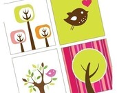 Funky Trees and Birdies - Scrabble Size Pendant Images -  Digital Sheet - BUY 2 GET 1 FREE