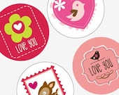 Valentines Day Kisses and Hearts - (1x1) One inch Round pendant images - Printable Digital Collage Sheet  - Buy 2 Get 1 Free