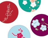 Gorgeous Japanese Blossoms - (1x1) One inch Round pendant images - Printable Digital Collage Sheet - Buy 2 Get 1 Free