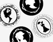 Victorian Cameo Designs - One (1x1) Inch Round Pendant Images - Digital Sheet - Buy 2 Get 1 FREE