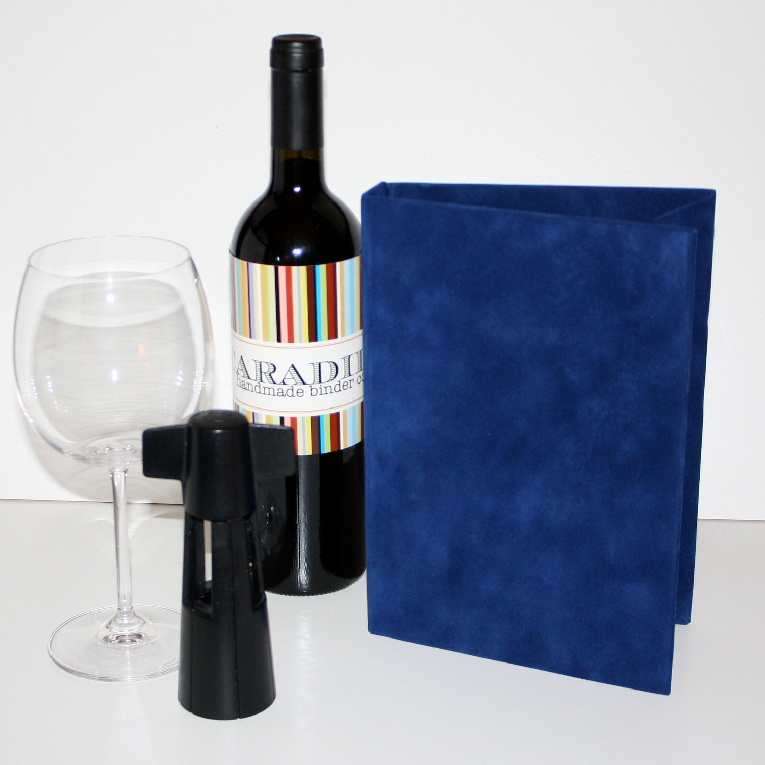 Navy Faux Suede Wine Journal ... also available in Black, Brown and Tangarine