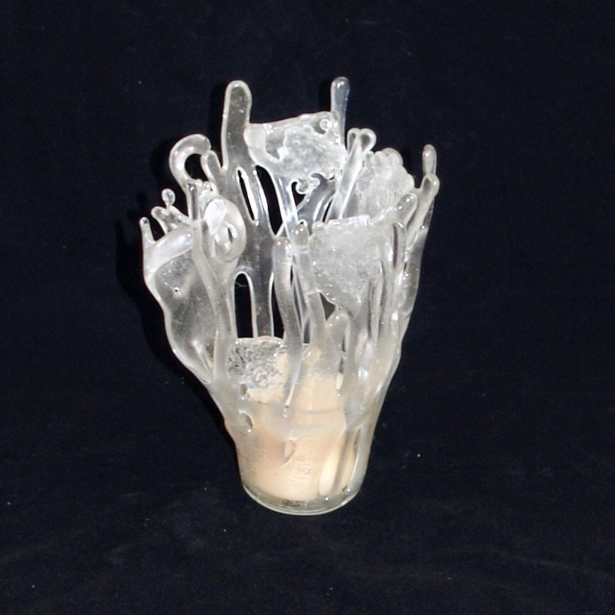 Fused Glass Clear Wild Tangled Vessel