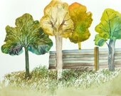 Landscape Painting - Original Watercolor - Rustic