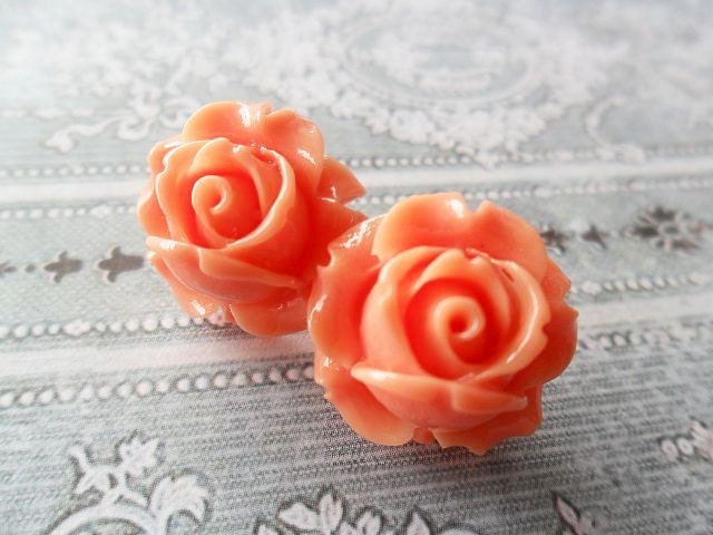 Peach  Rose Post Earrings, Flower earrings, Light Orange, Aprciot, Stud