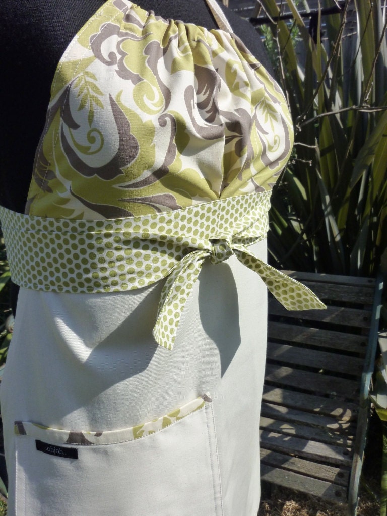 Cath Apron - green and cream