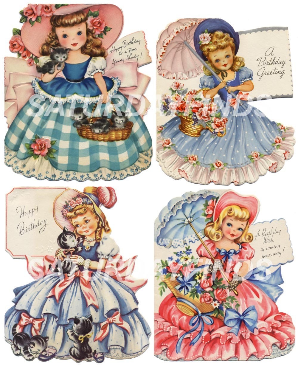 Vintage Greeting Card Birthday Girl No. 6 (of 9) Vintage Greeting Cards - Digital Collage Sheet Instant Download