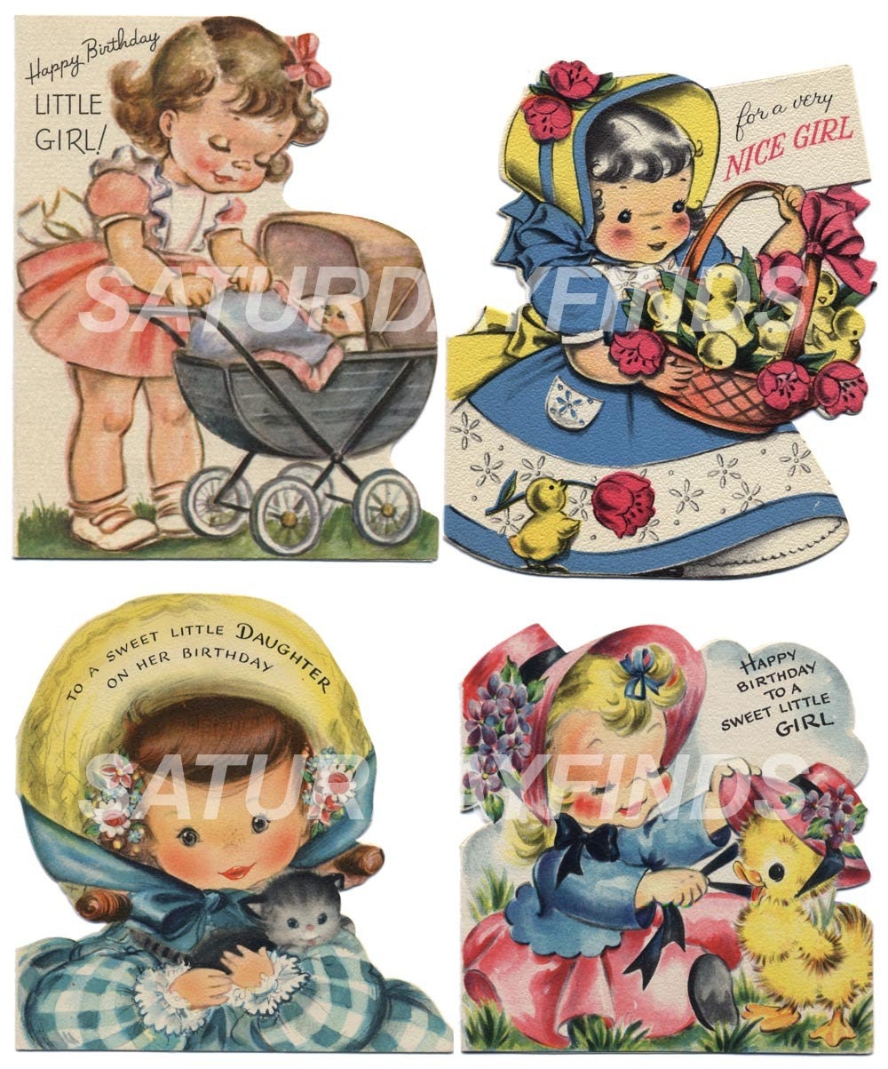 Vintage Greeting Card Birthday Girl No. 4 (of 8) Vintage Greeting Cards - Digital Collage Sheet Instant Download