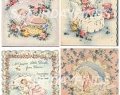 New Baby No. 11 (of 12) Vintage Greeting Cards - Digital Collage Sheet Download Immediately