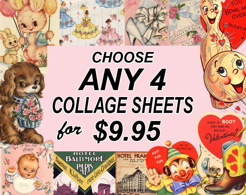 Vintage Greeting Cards Purchase This Listing to receive Any Four Digital Collage Sheets for 9.95