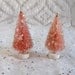 2 VINTAGE STYLE PINK BOTTLE BRUSH CHRISTMAS TREES MICA SNOW 2 Inch