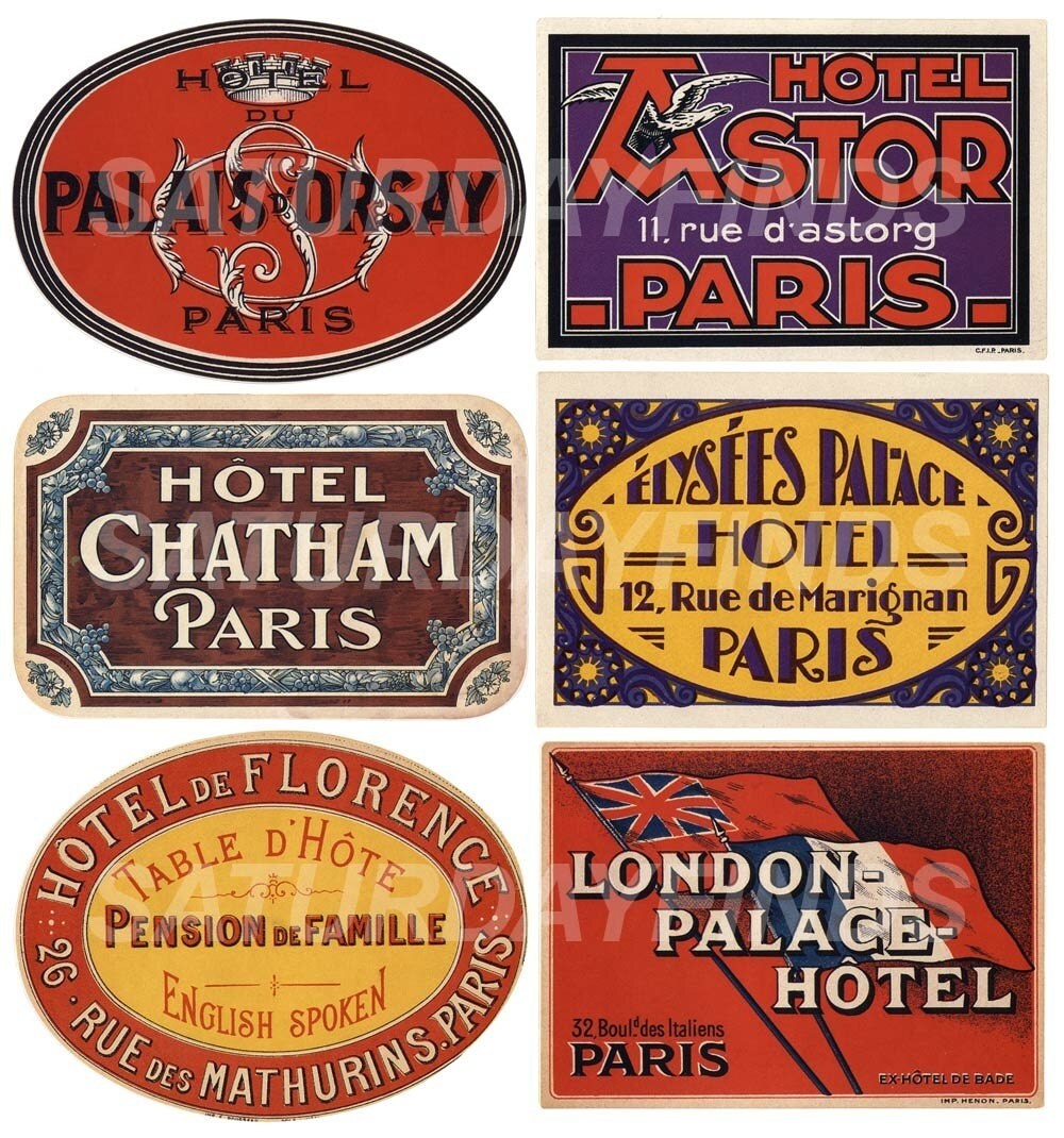 antique luggage stickers