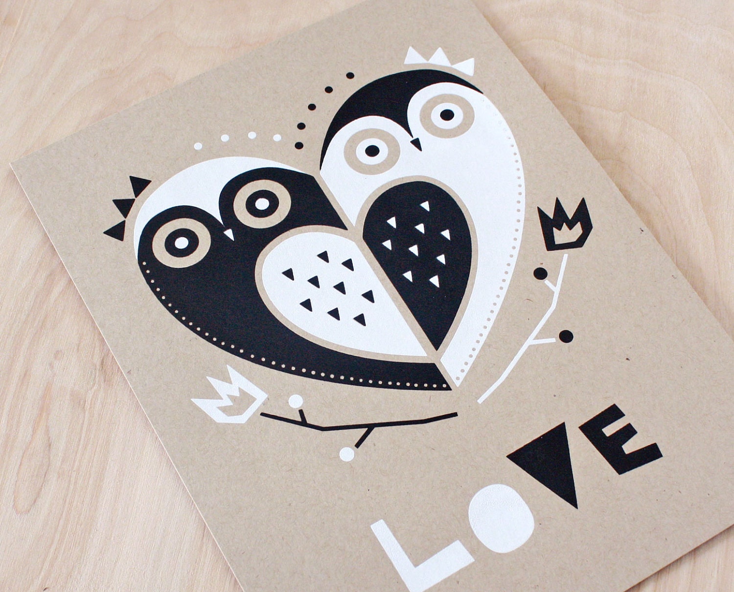 Owl Love Screenprint, Silkscreen, Nursery Art, Kraft