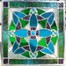 Peacock Blue, Bright Green and Plum Purple Stained Glass Panel