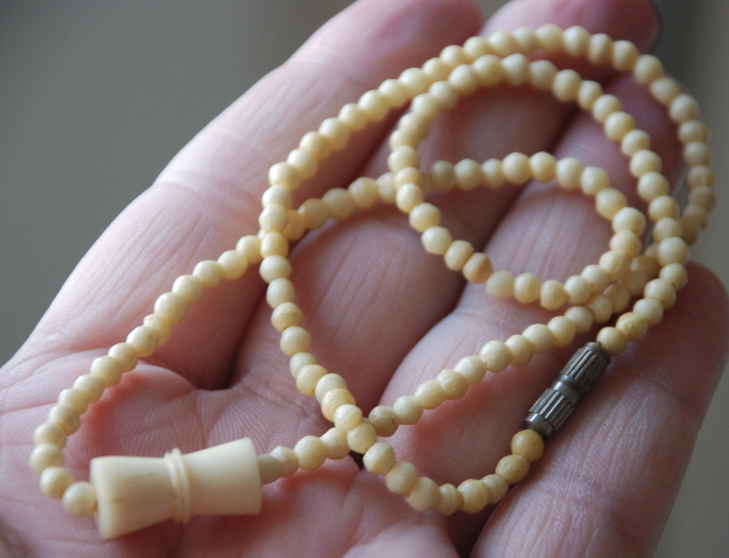 Vintage Bone Carved Bead Necklace