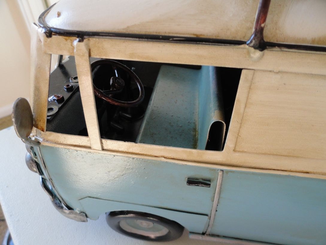 Vintage Metal Van Mini Bus Surfer Beach Boards