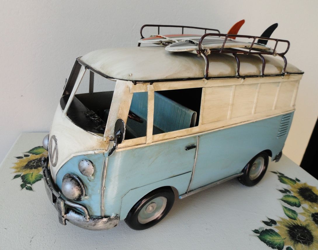 Vintage Metal Van Mini Bus Surfer Beach Boards