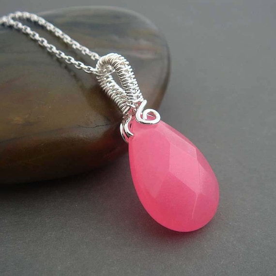 Raspberry wire wrapped necklace hot pink