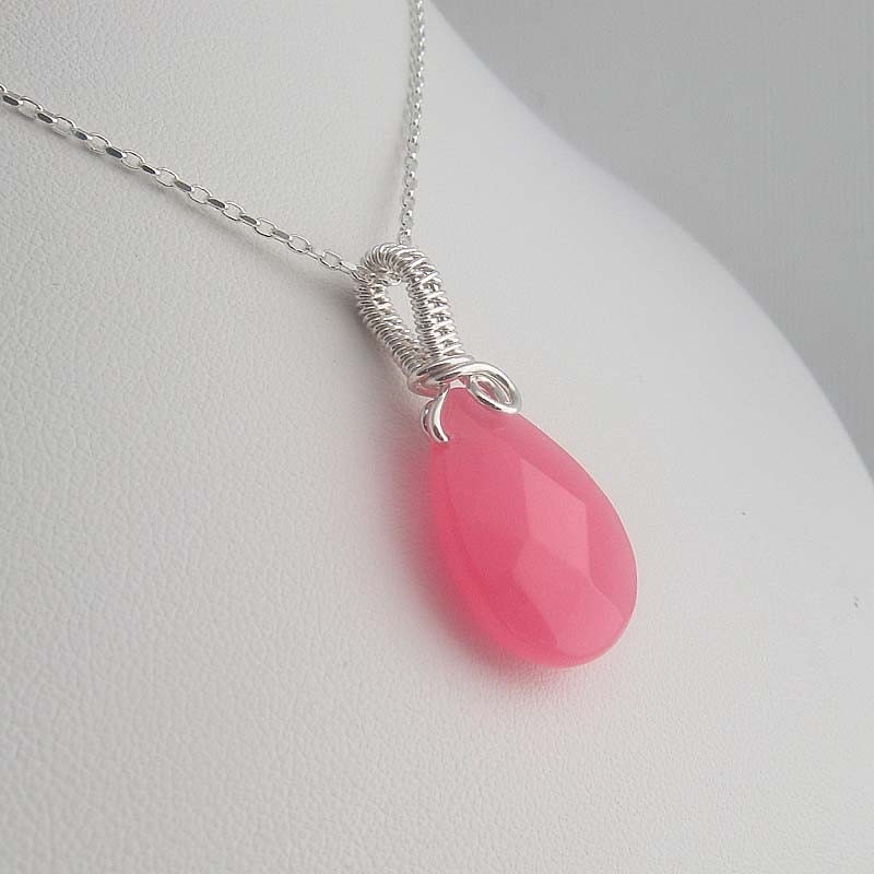 Raspberry wire wrapped necklace hot pink