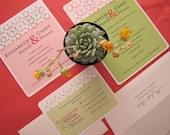 Whimsical Pink, Black and Lime Green Wedding Invitation Set SAMPLE