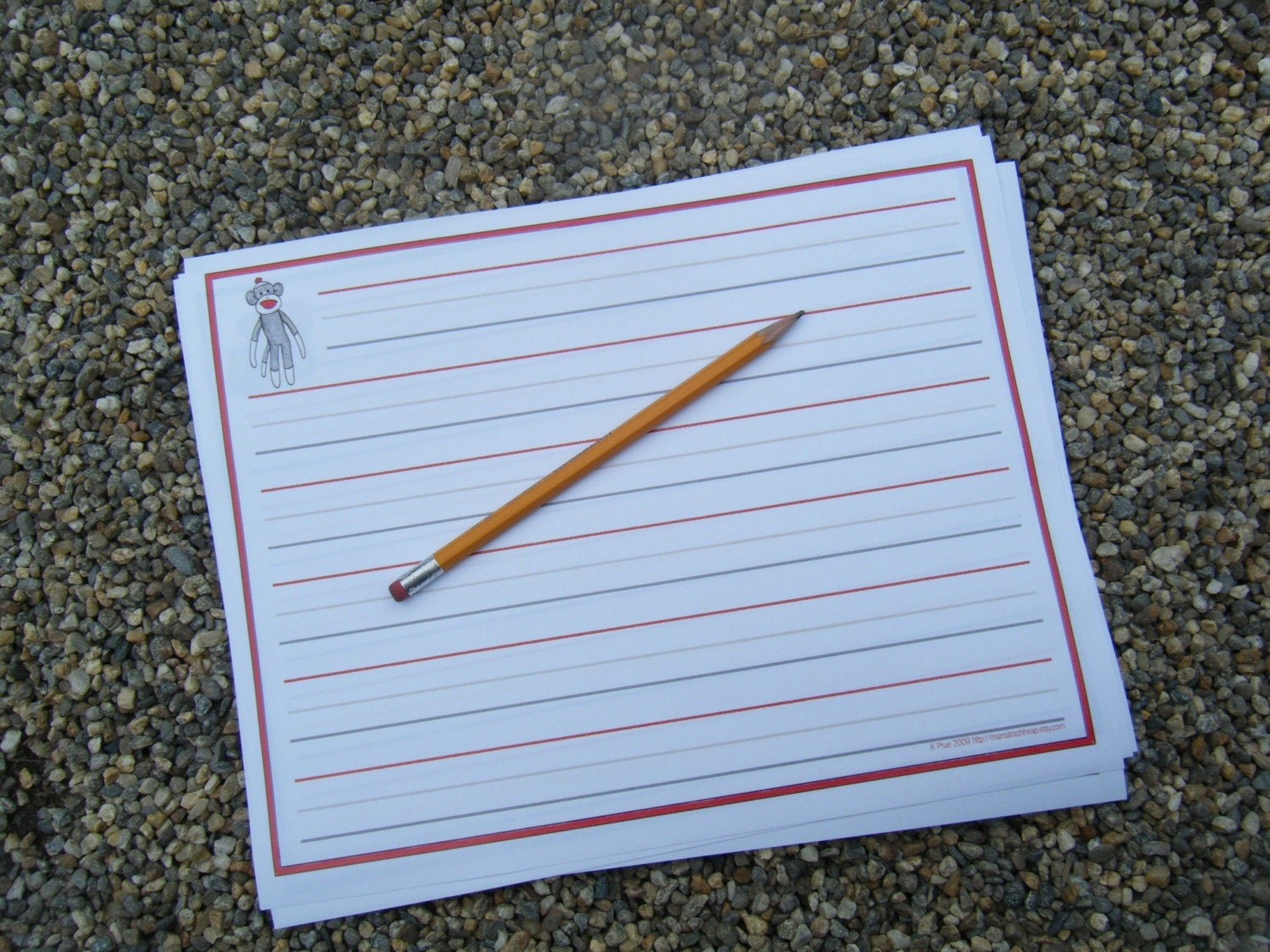 KIDS WRITING PAPER - Sock Monkey -- PRINT YOUR OWN PDF