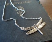 Silver Dragonfly Necklace, Pendant, Jewelry, Nature Woodland Necklace