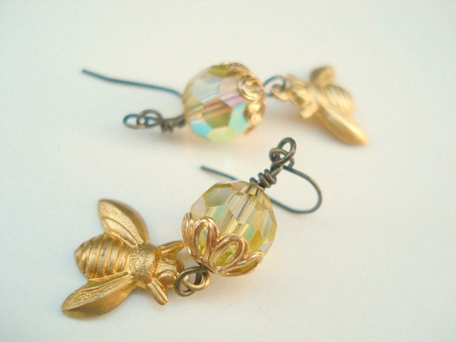 Bee Earrings Jewelry Golden Honey Dangle Bee Earrings Yellow Amber Bee Earrings