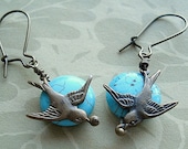 Turquoise Earrings Bird Turquoise  Earrings  Brass Flying Bird Jewelry  Wedding - Fly Away