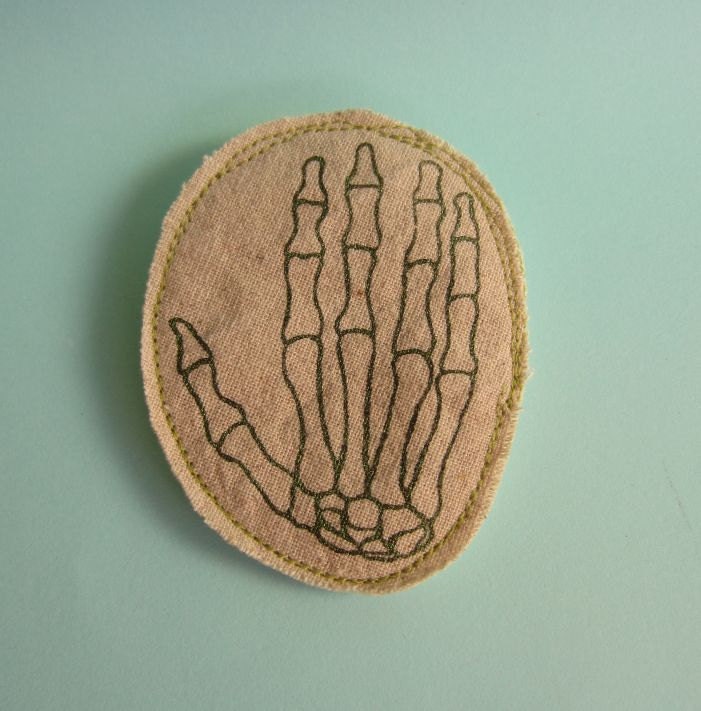Skeleton Hand Badge Screen Printed Linen