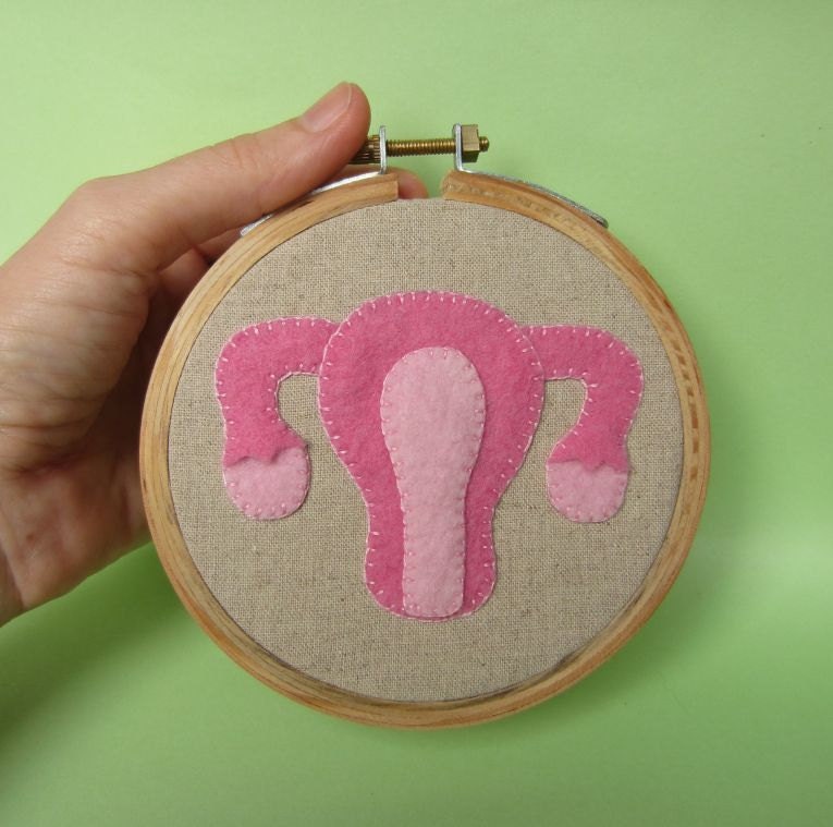 Uterus Embroidery Hoop on Linen