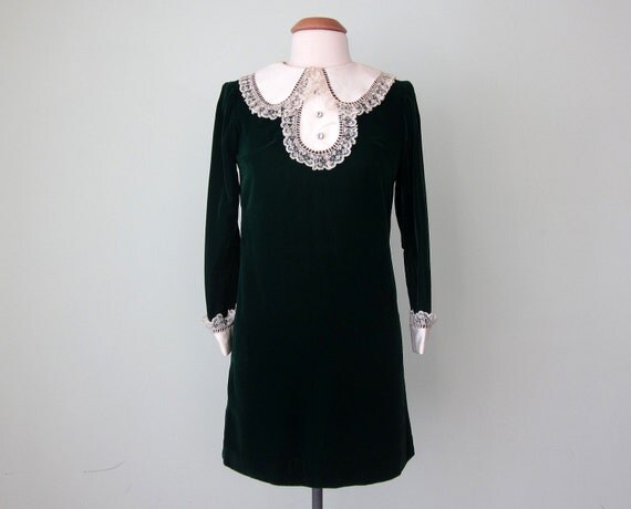 60s jade velvet mini dress (xs - s)
