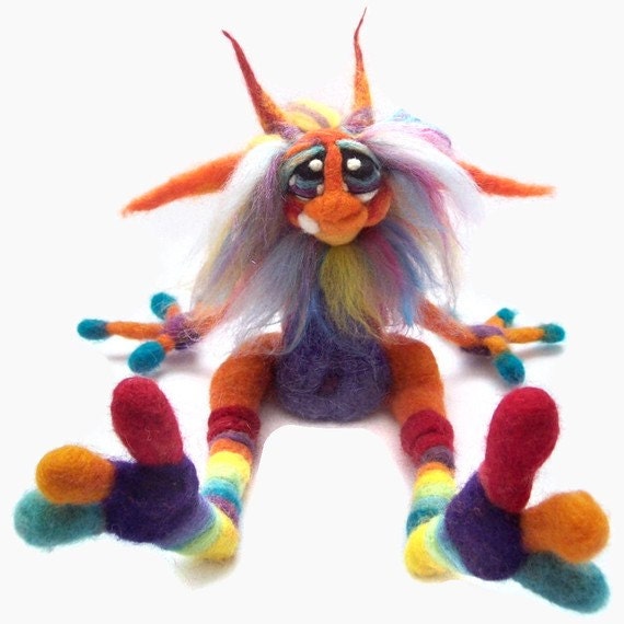 OOAK Custom Made Needle Felt Goblin Fantasy Fiber Wool Soft Sculpture Art Doll