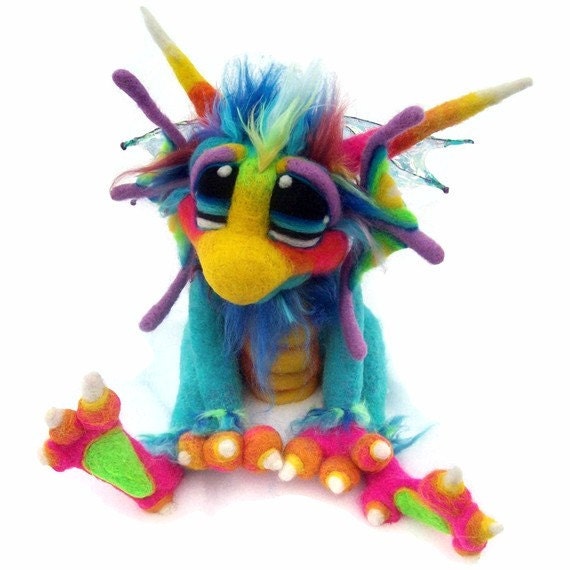 Made to Order OOAK Medium  Needle Felted Dragon Soft Sculpture Art Doll Plush Wool Fiber Fantasy Creature