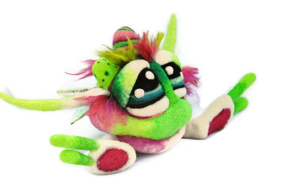 OOAK Original Watermelon Apple Berry Cupcake Goblin Needle Felted Soft Sculpture Wool Fantasy Art Doll Made to order